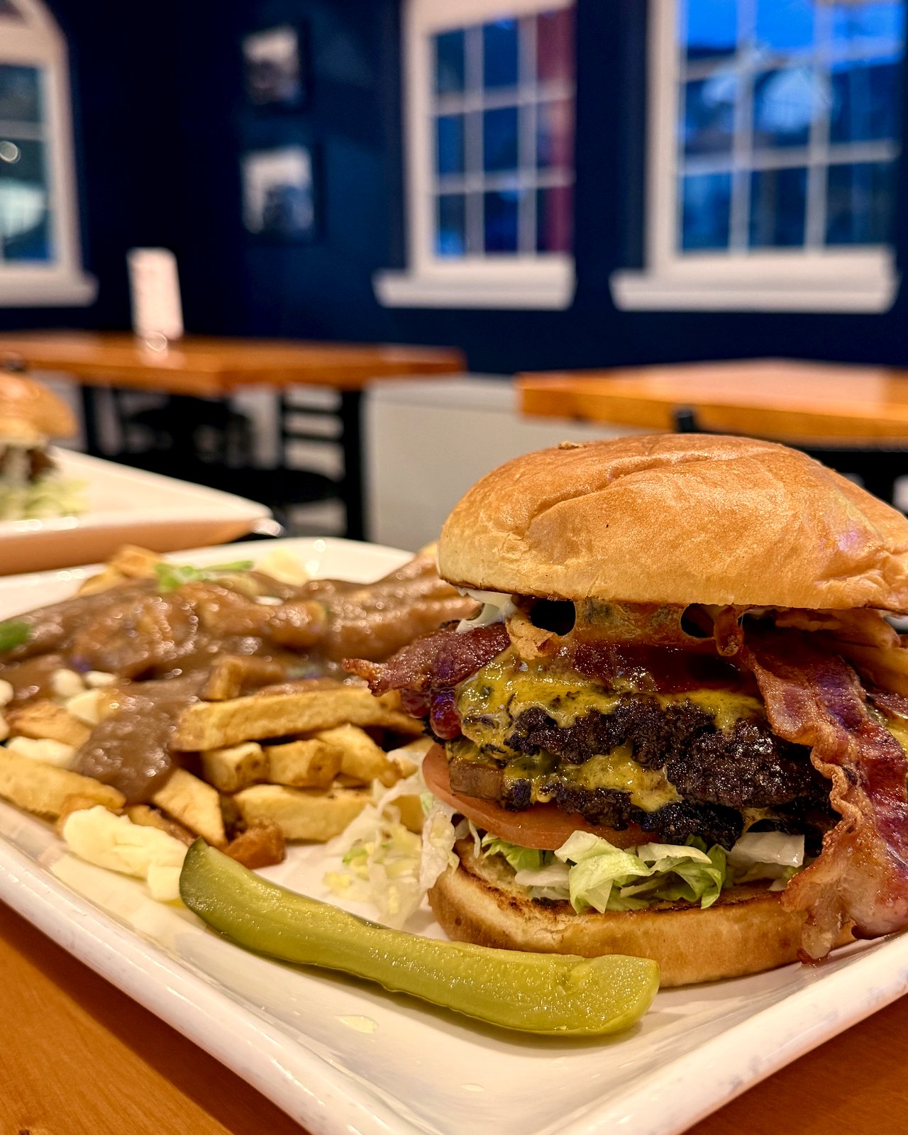 OV Cheeseburger with classic poutine made with fresh cheese curds and gravy, OV Burger Bar Prince Rupert